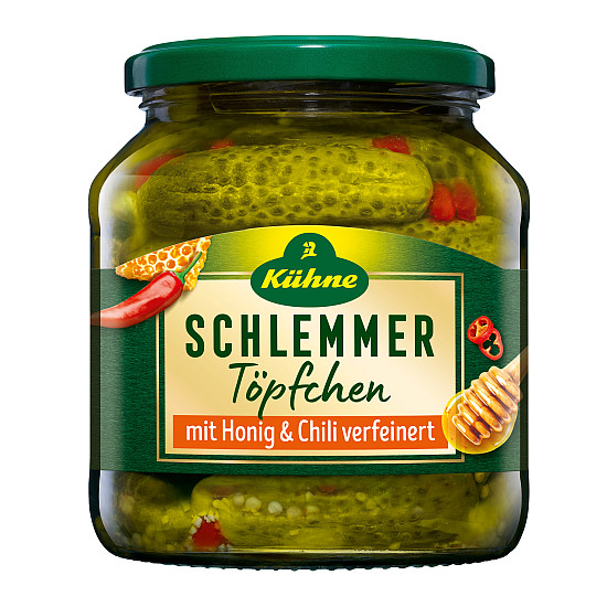 KUEHNE SCHLEMMERTOEPFCHEN SUESS - SCHARFE GUERKCHEN 580ML